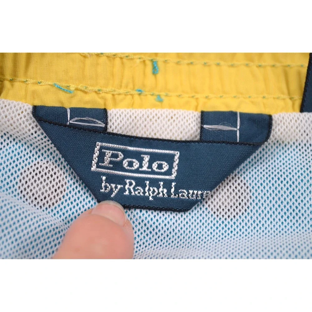 Polo Ralph Lauren Blue Swim Trunks Mens L Mesh Brief Drawstring‎ Yellow Pony